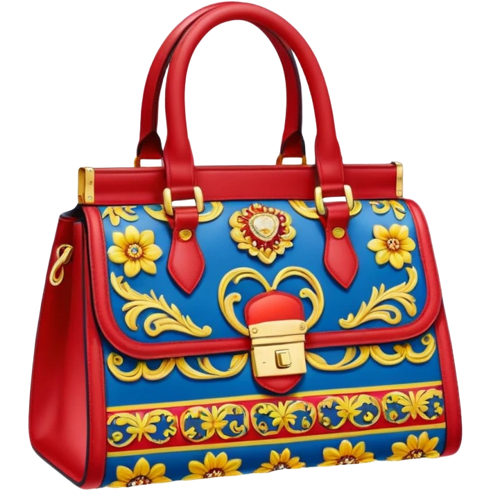 Ultra realistic dolce and Gabbana bag in a bright mixed with dark matte highly detailed pop art illustration style and print emoji