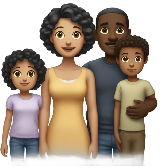 Black dad with light skin mom and light skin toddler and brown skin teen and brown skin baby emoji