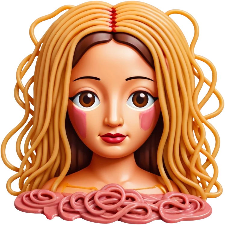 monalisa made of SPAM meat melted pink dripping sauce spaghetti portrait emoji