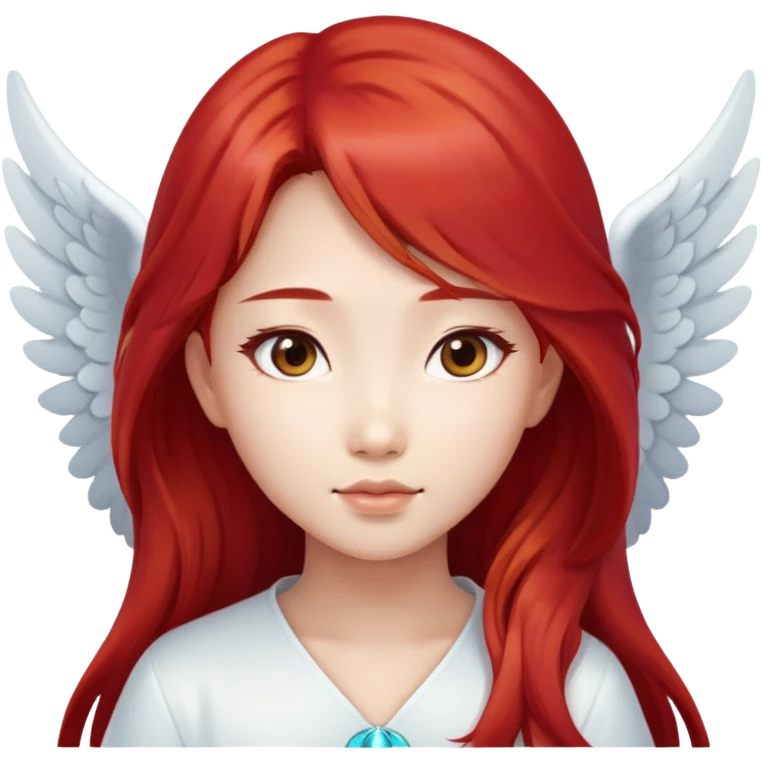 Asian angel girl with long red hair and oval face emoji