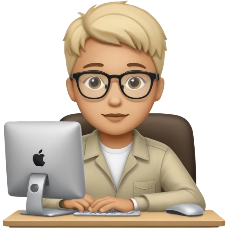 young programmer working at the computer, hopeful emoji