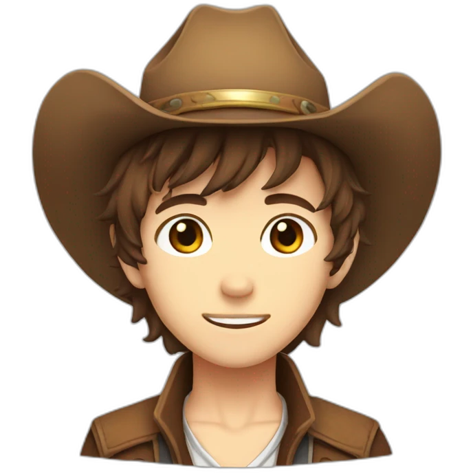 brown haired anime boy with cowboy hat emoji