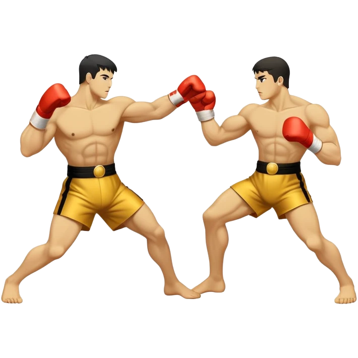 Round emblem symbolizing striking martial arts. The emblem features two fighters in dynamic stances, one delivering a powerful punch while the other defends with a block. In the center, a stylized fist and foot crossed to represent the essence of striking.  emoji