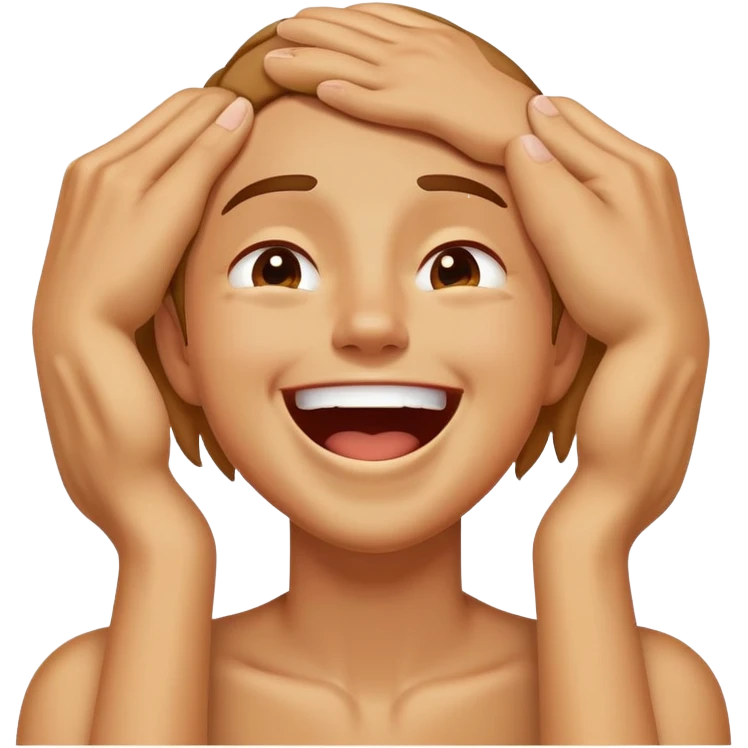 A person grabbing there neck laughing while sweating  emoji