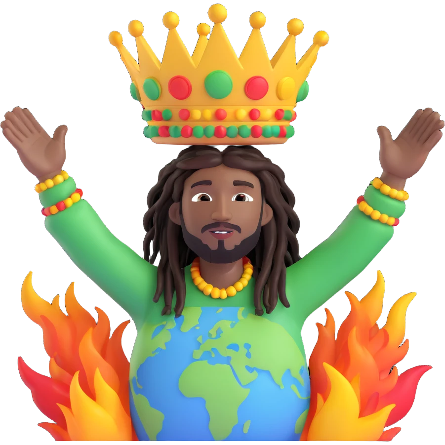 A rasta man bigging up di whole world 🌍🔥🤲🏾, reggae vibes 🎶, love and unity ✨💛💚❤️, every nation stand strong 🇯🇲🌐👑. emoji