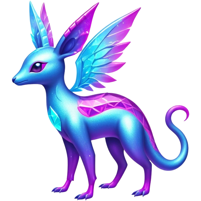 Shiny Exotic Futuristic Tropical Colorful Neon-colored Glittery Ethereal Sparkly Amaura-Aurorus-Fakémon-hybrid-creature (full body)  emoji