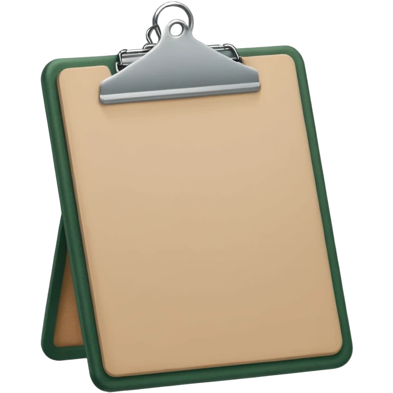 emoji of dark green clipboard with light beige paper, no text, Apple emoji style emoji