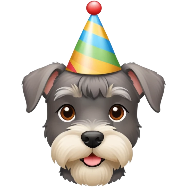 A schnauzer dog wearing a colorful birthday hat emoji
