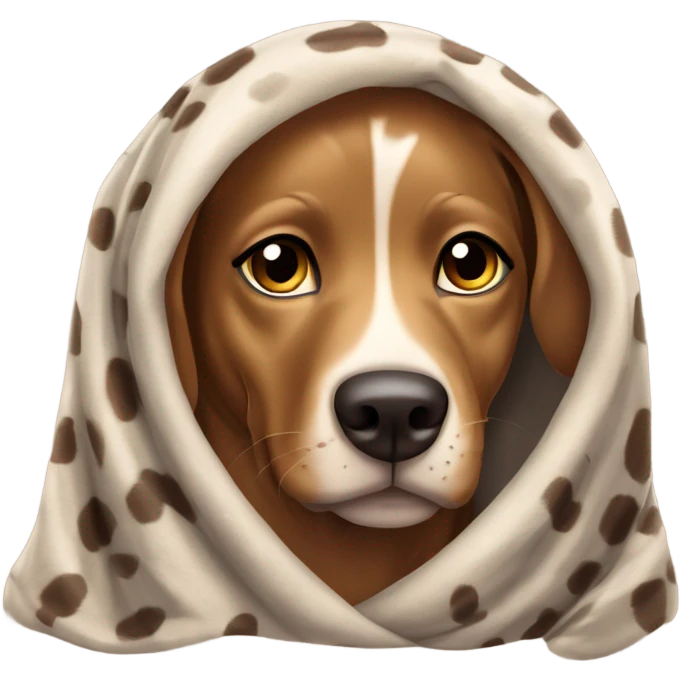Brown catahoula leopard dog covered in a blanket emoji