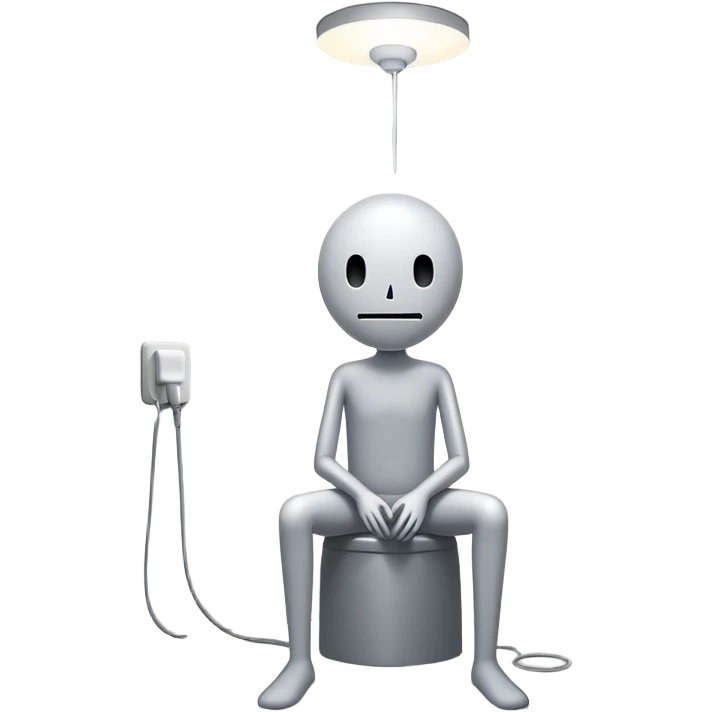 Worried super idol head but his upper teeth are sticking out and super idol is a whitish gray color on a depressed stickman body sitting down in the corner of a room looking like he’s hanging himself and a (somewhat) white light is shining on him and outside the light slowly leads to gray  emoji