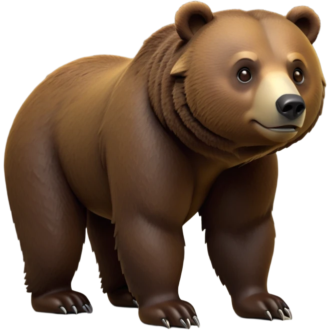 cinematic-[grizzly bear]-realistic-full-body-standing on all fours-emoji,-tail-tucked-close,-head-tilted-dramatically,-thick-[dark brown]-fur,-simplified-yet-realistic-focused-features,-highly-detailed,-glowing-with-an-almost-sarcastic-glow emoji