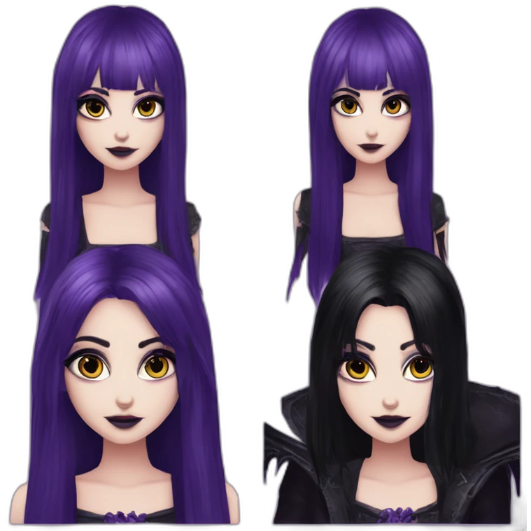 Elissabat -with bangs -long-hair-dark-plumpurple-and-black-vampire-goth-makeup-pinkeyes-romanticgothcloses- emoji