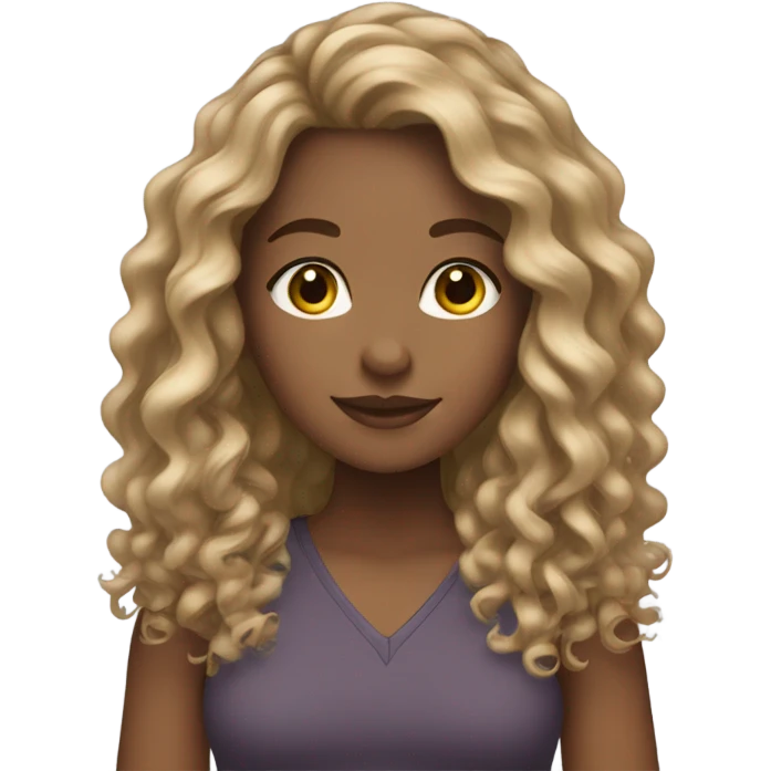 Mixed girl with long curly brown hair and blonde highlights  emoji