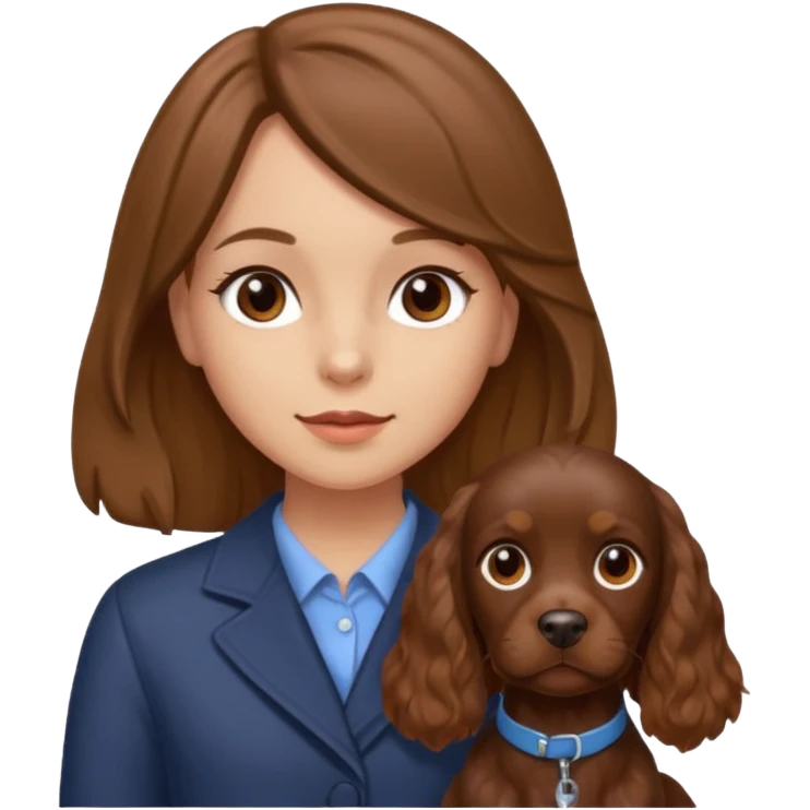 Chocolate cocker spaniel and a girl with dark blonde and Brown eyes emoji