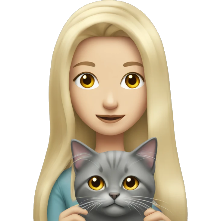 blonde girl with grey long haired cat emoji