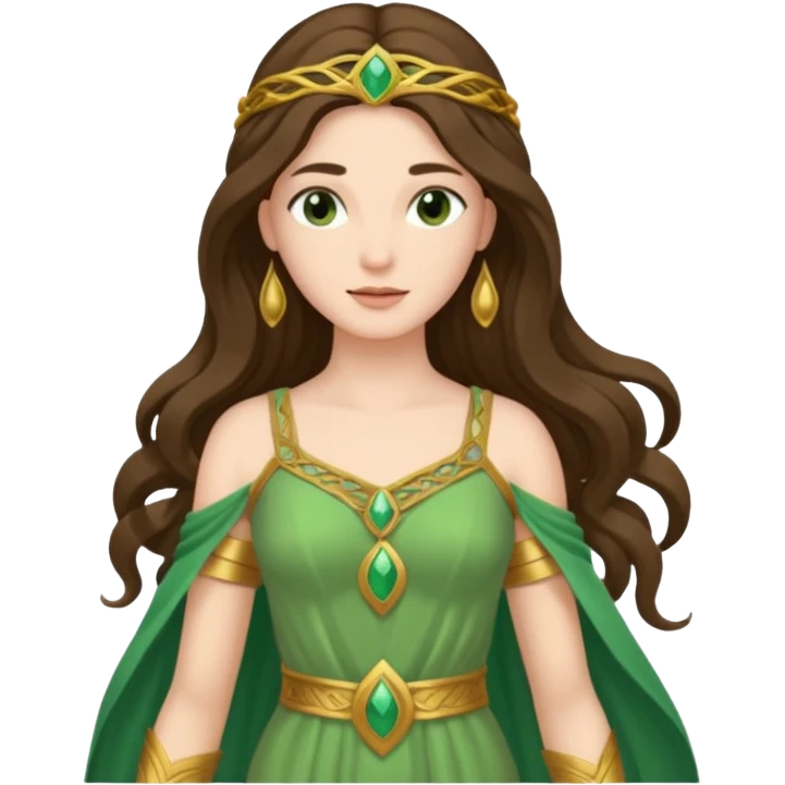 Juno, Marriage Goddess from Rome Mythology with long brunette hair, green outfit emoji