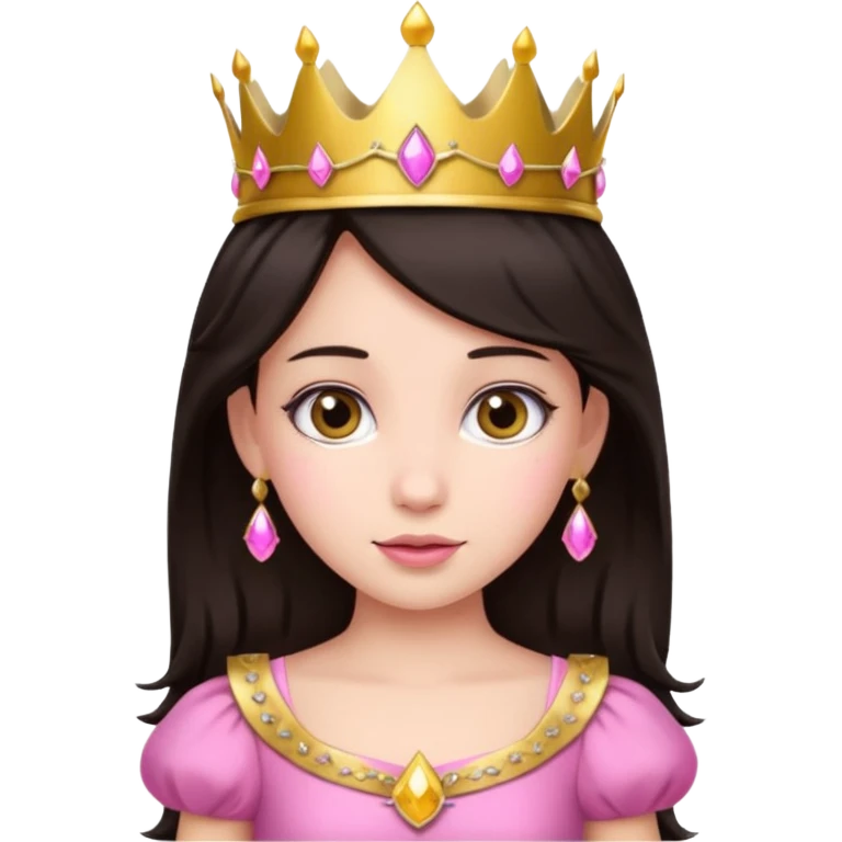chica vestida de princesa con vestido rosa , piel blanca , pelo oscuro, corona dorada emoji