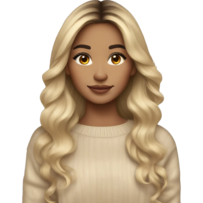 Mexican girl Blonde balayage long hair women beige sweater with iphone emoji