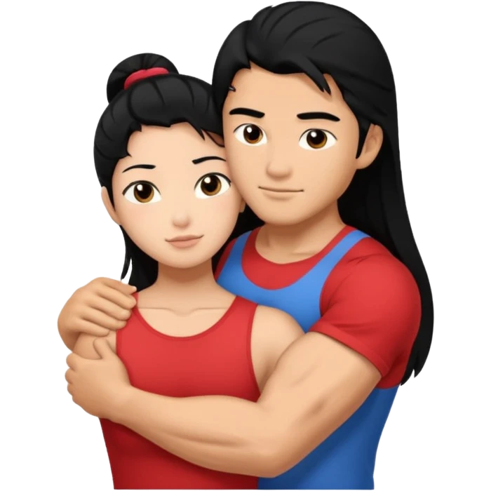 muscle Asian Man black hair hugging girl with black hair emoji
