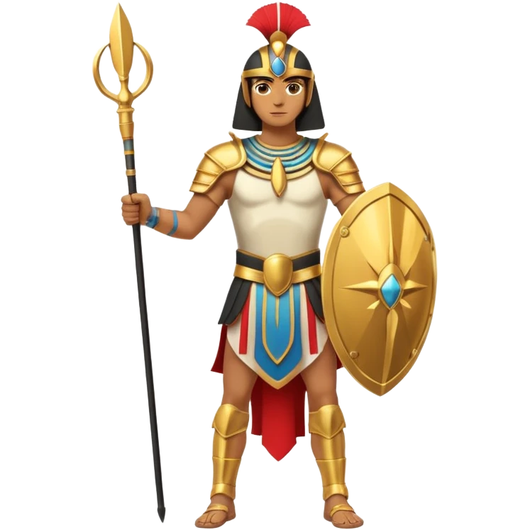 fullbody egyptian ancient soldier with spear and golden armor, only gold colors, no red or blue, holding shield emoji