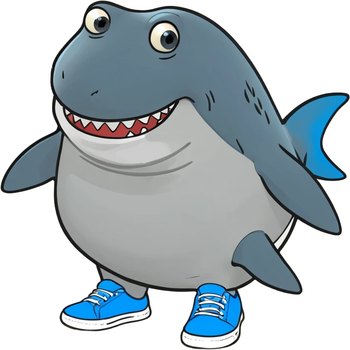 Fat shark with blue shoes emoji