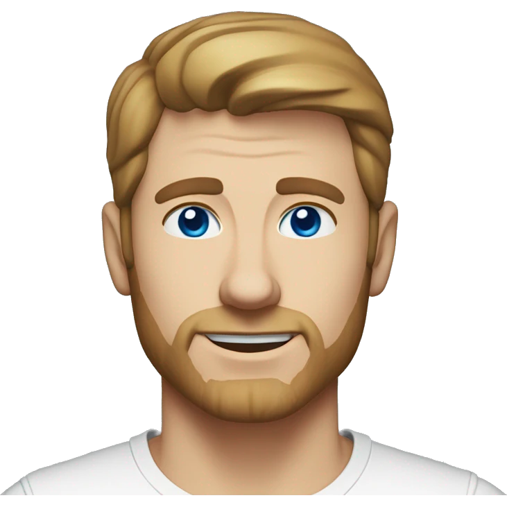 A head and shoulders shot of a 33 year old white man, with short brown hair, with none facial hair,   with blue eyes wearing a t-shirt. emoji