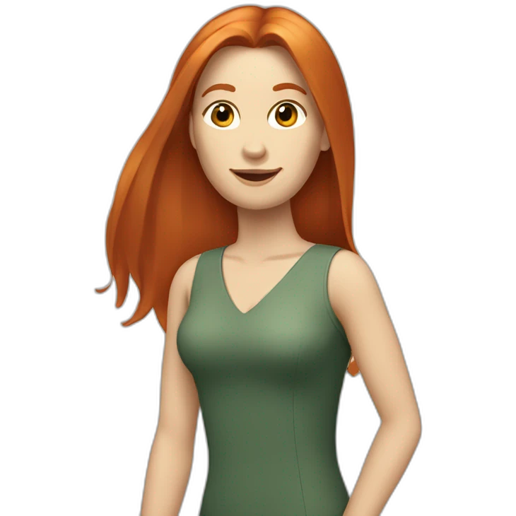 redhead white woman with medium long straight hair, waving emoji