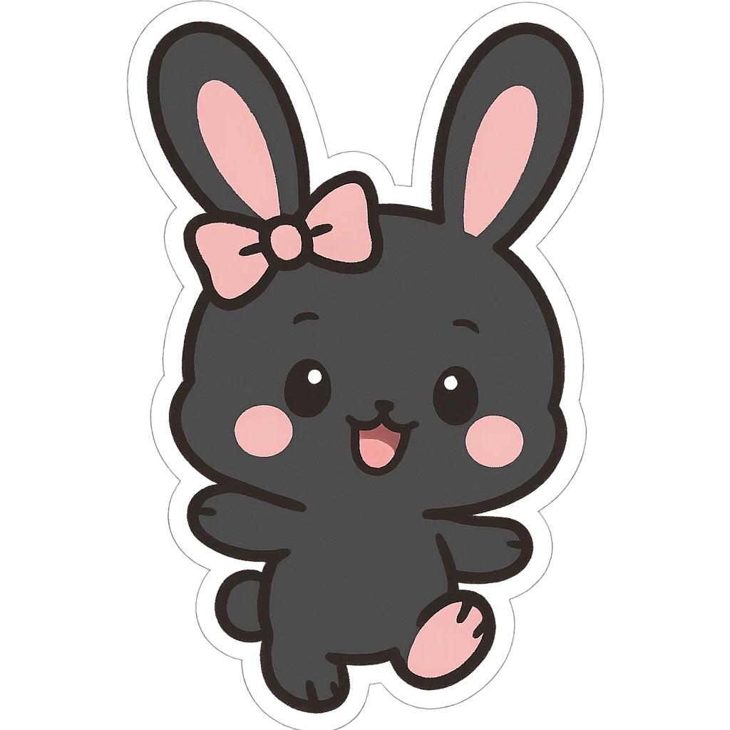 BLACKPINK-inspired chibi sticker, black and pink bunny, adorable and playful emoji