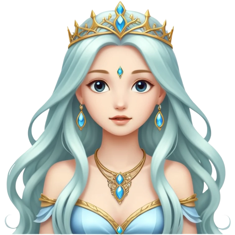 Beautiful fantasy girl with metal jewelry and long flowing hair, fantasy princess emoji