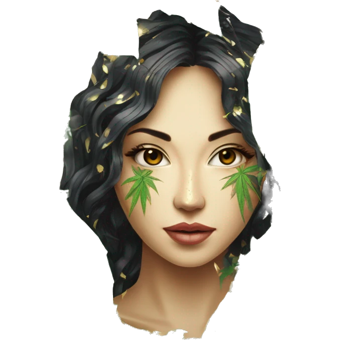  Hemp 420 lady face melting gold drizzle kintsugi palm leaves tropical made of 420 origami newspaper roses hemp leaves lantern fairy lights burning paper and hemp leaves in hair emoji