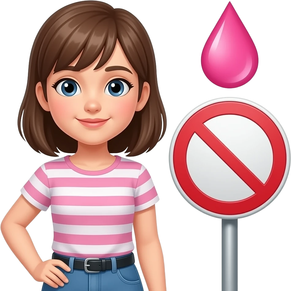 Gota rosa no símbolo de proibição do lado de uma adolescente menina emoji