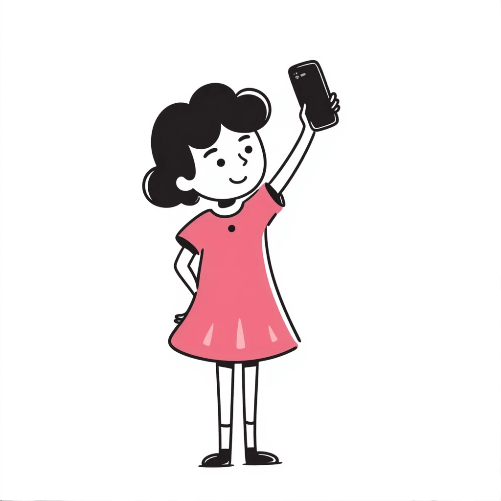 girl wearing a cute pink dress taking a selfie emoji