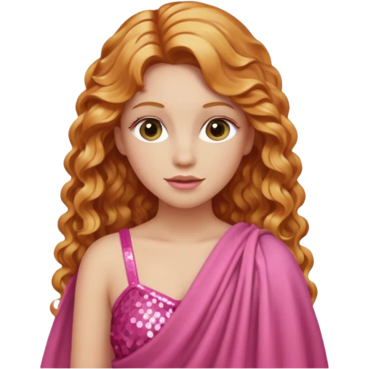 Venus, Goddess of  from Roman Deities with long strawberry blonde wavy hair, pink sequin toga emoji