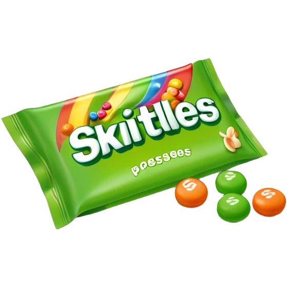 Extremely simple Skittles package design with only green candies, minimalist style emoji