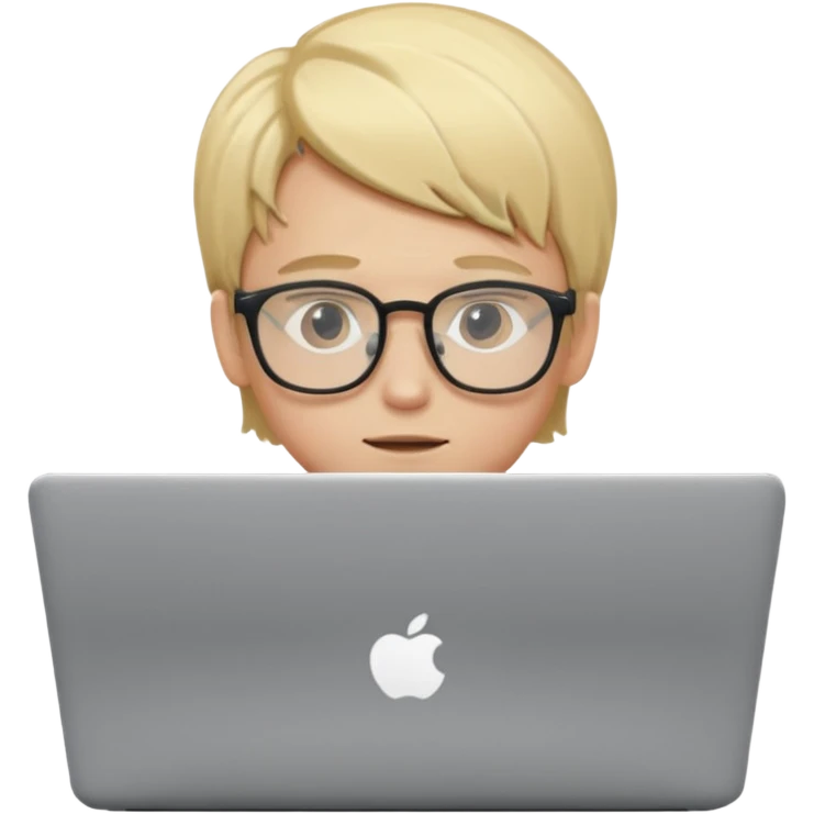 Blonde boy using laptop wearing clear glasses emoji