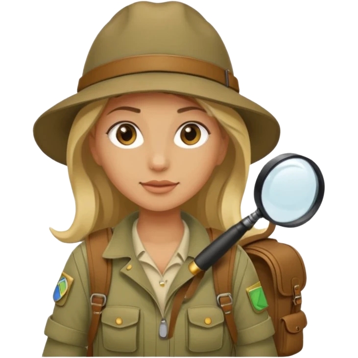 Explorer woman backpack and magnifying glass emoji