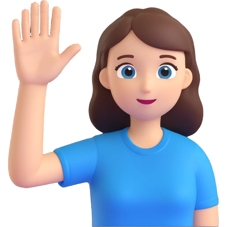 The face of an activist girl waving her hand in a blue T-shirt emoji