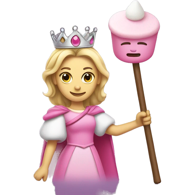 Princess wearing pink and a staff made of a match with a marshmallow on top emoji