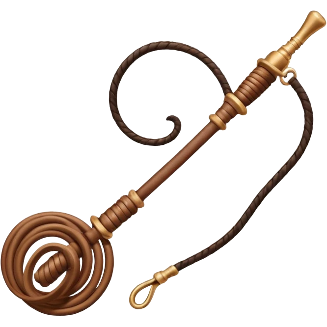 cowboy whip object icon, coiled leather whip, wooden handle, western style, 3D cartoon, mobile game icon style, centered, clean background, soft shadow, no text, no watermark
 emoji