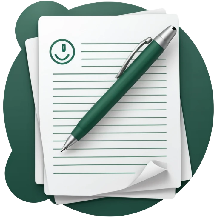 white paper with dark green and white pen, modern minimalism emoji