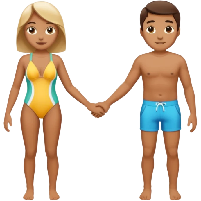 pareja en bañador, dados de la mano emoji