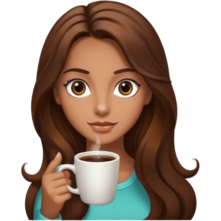 big dark eyes and tanned skin brown hair glamorous long hair with coffee  emoji