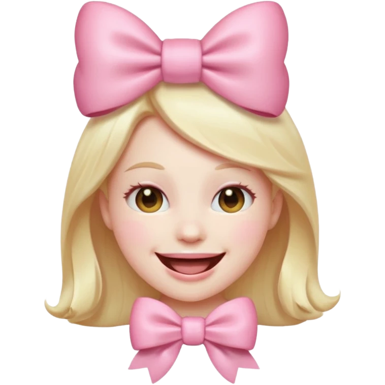 laughing emoji with a very pretty pale pale pink bow emoji
