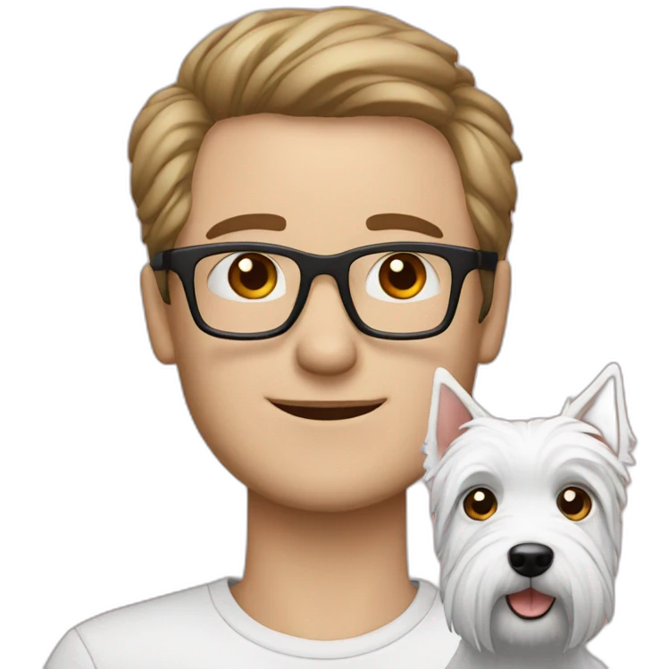 Man with glasses anda with westie dog girl emoji