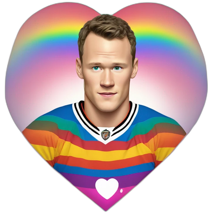 Jonathan Toews inside a rainbow heart emoji