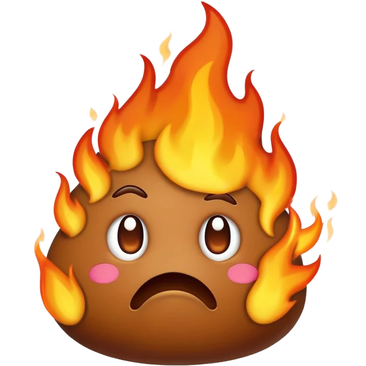 Sad poop emoji on fire emoji