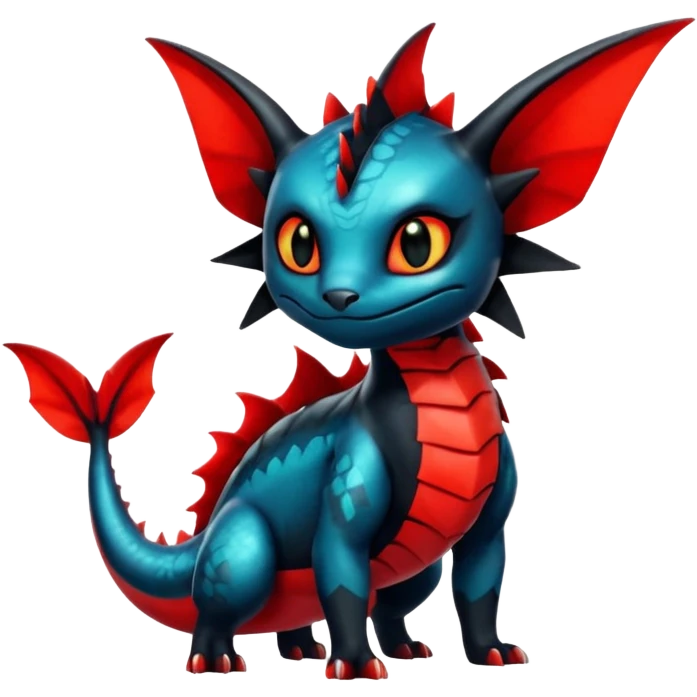 Shiny Red And Black Colorful Litten-Salandit-Vaporeon-Toothless-Fakémon-hybrid-creature (full body)  emoji