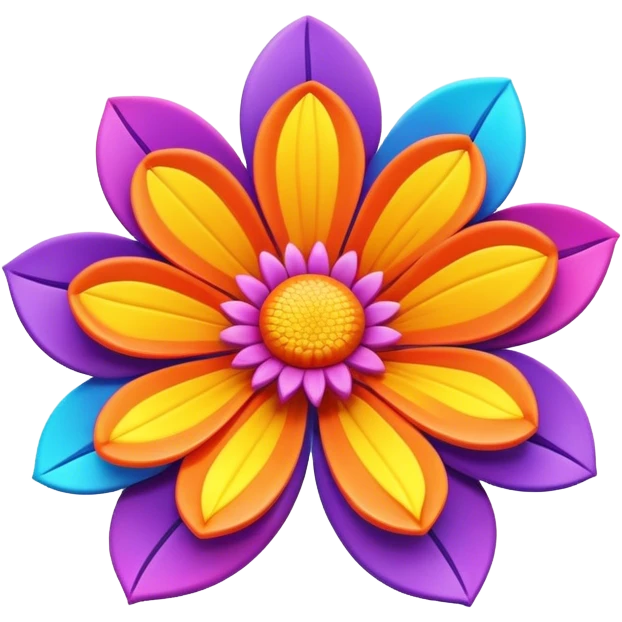 A large 3D style psychedelic colored flower emoji