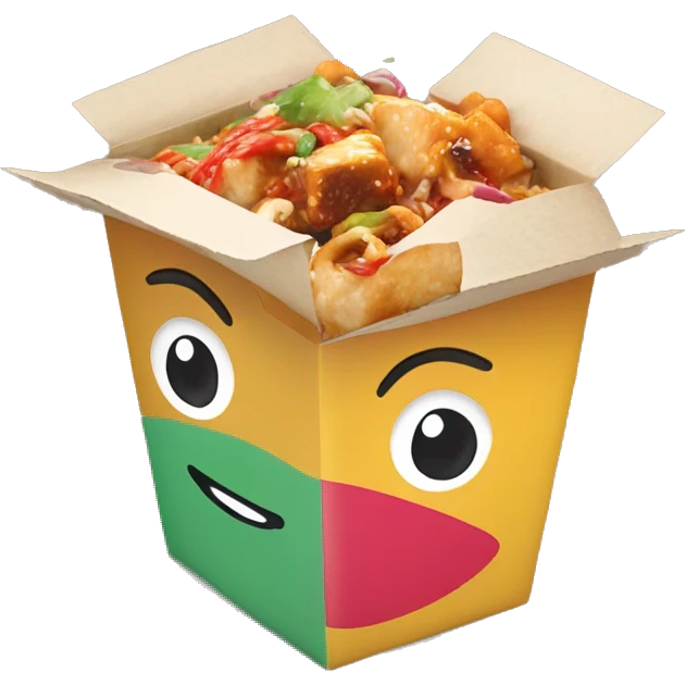 Colorful Chinese food takeout box with kawaii eyes  emoji