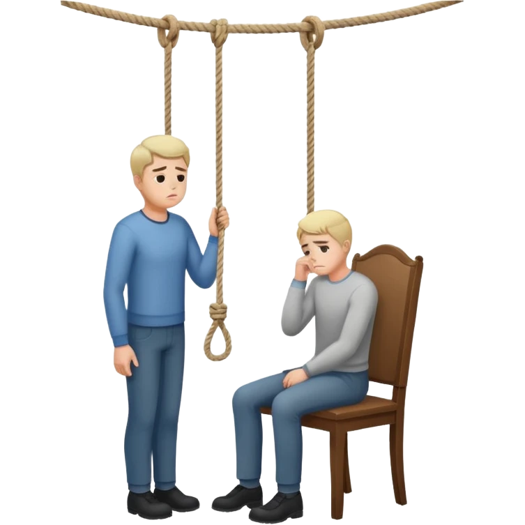 A man standing in the chair and looking at the hanging rope thinking to suicide  emoji